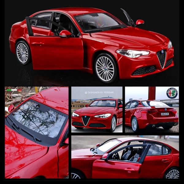 1 24 Alfa Romeo Giulia Diecast Model Cars Pull Back Doors Open Light Sound Toy Gifts For Kids C1