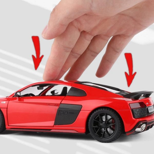 1 24 Audi R8 V10 Sport Diecast Model Cars Pull Back Doors Open Light Sound Toy Gifts For Kids (15)