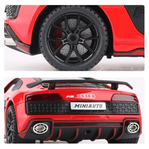 1 24 Audi R8 V10 Sport Diecast Model Cars Pull Back Doors Open Light Sound Toy Gifts For Kids (18)