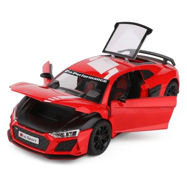 1 24 Audi R8 V10 Sport Diecast Model Cars Pull Back Doors Open Light Sound Toy Gifts For Kids (20)