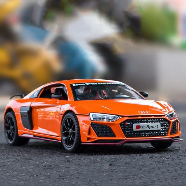1 24 Audi R8 V10 Sport Diecast Model Cars Pull Back Doors Open Light Sound Toy Gifts For Kids (21)