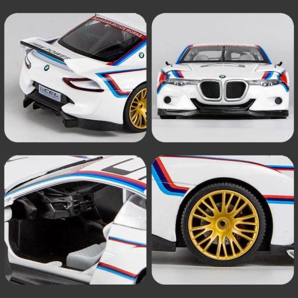 1 24 BMW 3.0 CSL Diecast Model Cars Pull Back Doors Open Light Sound Toy Gifts For Kids (13)