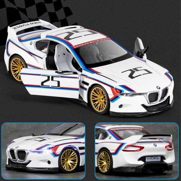 1 24 BMW 3.0 CSL Diecast Model Cars Pull Back Doors Open Light Sound Toy Gifts For Kids (4)