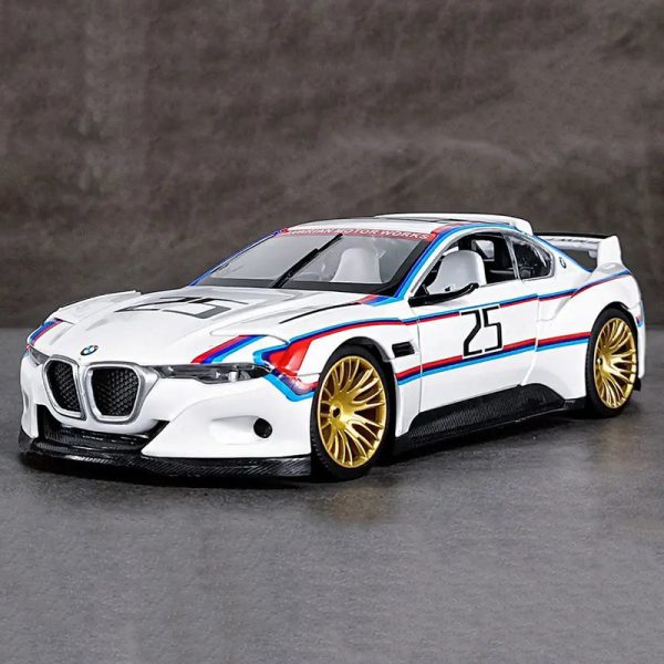 1 24 BMW 3.0 CSL Diecast Model Cars Pull Back Doors Open Light Sound Toy Gifts For Kids (7)
