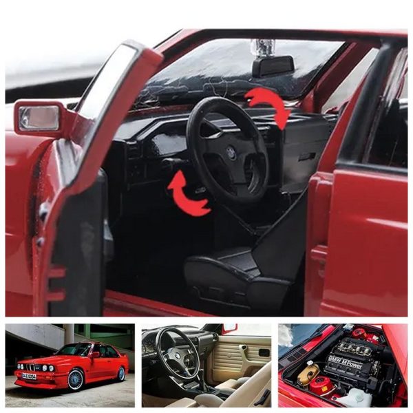 1 24 BMW M3 E30 1988 Diecast Model Cars Pull Back Doors Open Light Sound Toy Gifts For Kids (18)