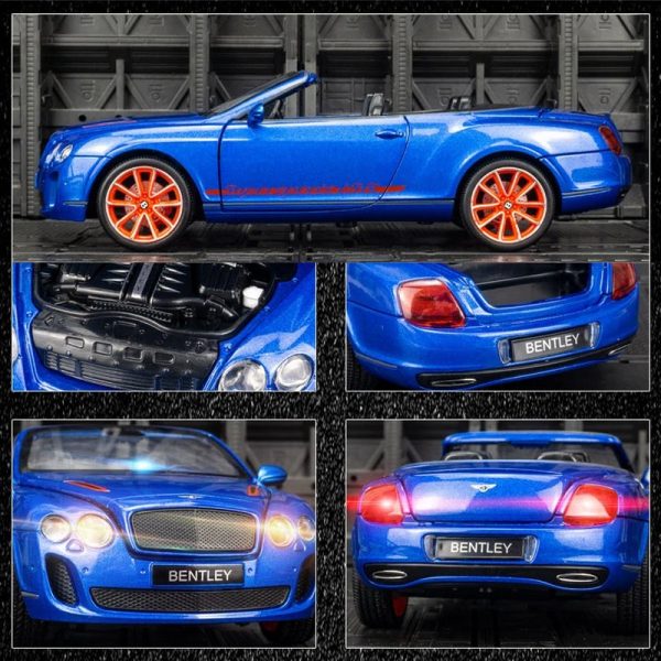 1 24 Bentley Continental ISR Convertible Diecast Model Cars Pull Back Doors Open Light Sound Toy Gifts For Kids (6)