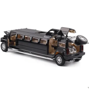 1:32 Alloy Hummer H2 Lengthen Limousine Metal Diecast Car Model Sound and Light Pull Back Kids Toy Vehicles gift