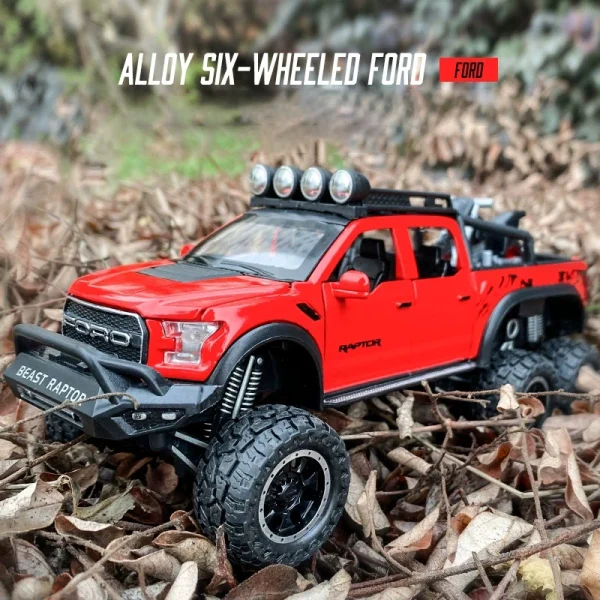 1:28 Ford Raptor F150 Alloy Diecast Car Model With With Sound Light Pull Back Car Toys For Children Xmas Gifts - Image 4