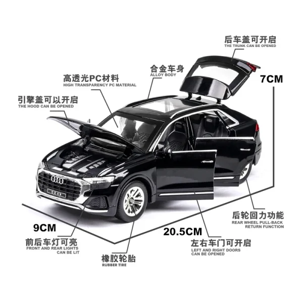 1:24 High Simulation Audi Q8 SUV Sound And Light Pull Back Alloy Toy Car Model For Children Gifts Car Kids Toy - Image 3