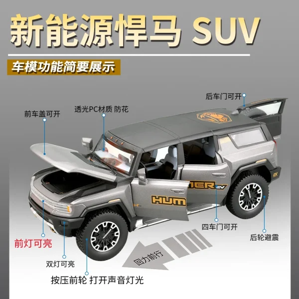1:24 Hummer EV SUV Off-Road Alloy Car Die Cast Toy Car Model Sound and Light Children's Toy Collectibles Birthday gift - Image 3