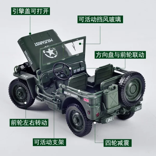 1:18 Tactical Military Model Old World War II Willis GP JEEPS Military Vehicles Alloy Car Model For Kids Toys Gifts - Image 5