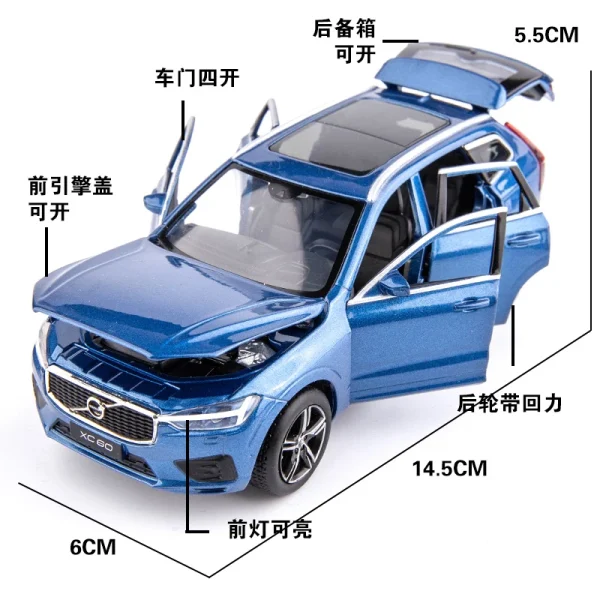 1:32 VOLVOS XC60 XC90 SUV Off-road Diecast Alloy Car Model Toy Cars Sound Light Pull Back Car Vehicle Children Toy Collection - Image 4