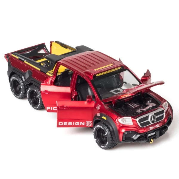 1/28 Benzs X-CLASS EXY 6X6 Pickup Simulation Alloy Car Modle Metal Toy Car Sound Light Pull Back Model Toys For Boys Light Toys - Image 5