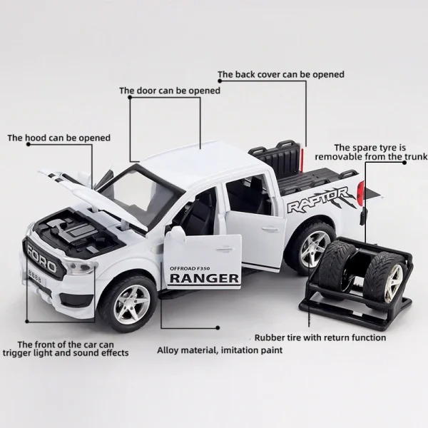 New 1:32 Ford Raptor F350 Picku Alloy Car Carry tires Off-Road Vehicle Toy Diecasts & Toy Vehicles Car Model Kids Toy Gifts - Image 5
