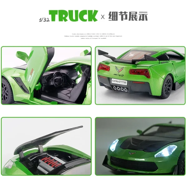 1:32 Corvette ZR1 Supercar Model Car Alloy Car Sound and light Simulation Pull Back Vehicles Cars Toys Birthday gift - Image 3