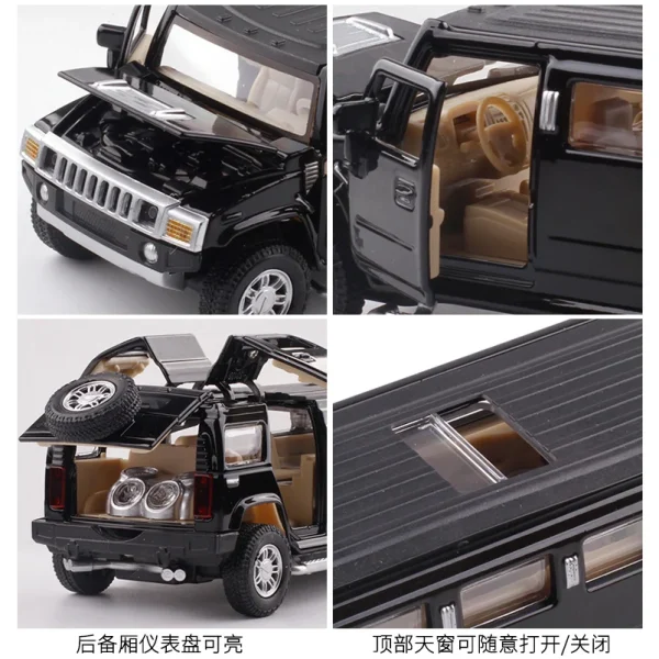 1:32 Alloy Hummer H2 Lengthen Limousine Metal Diecast Car Model Sound and Light Pull Back Kids Toy Vehicles gift - Image 3