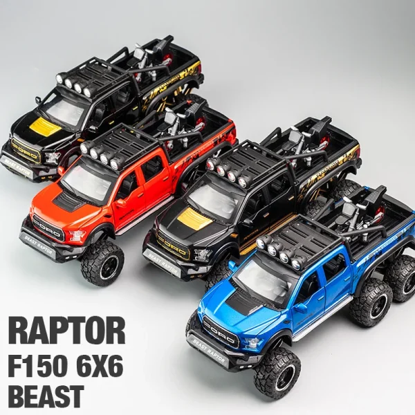 1:28 Ford Raptor F150 Alloy Diecast Car Model With With Sound Light Pull Back Car Toys For Children Xmas Gifts - Image 3