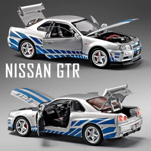 1:24 Nissan GTR R34 Skylin Fast & Furious Alloy Car Model Sound and Light Pull Back Children’s Toy Collectibles Birthday gift