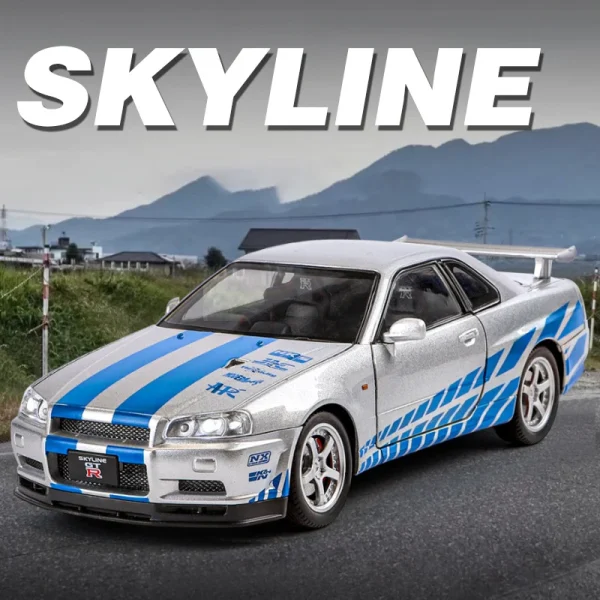 1:24 Nissan GTR R34 Skylin Fast & Furious Alloy Car Model Sound and Light Pull Back Children's Toy Collectibles Birthday gift - Image 4