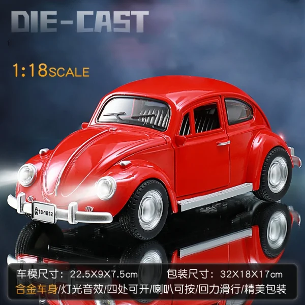 New 1:18 Classic Car Beetle 1955 Alloy Car Model Sound and Light Pull Back Children's Toy Collectibles Birthday gift - Image 4