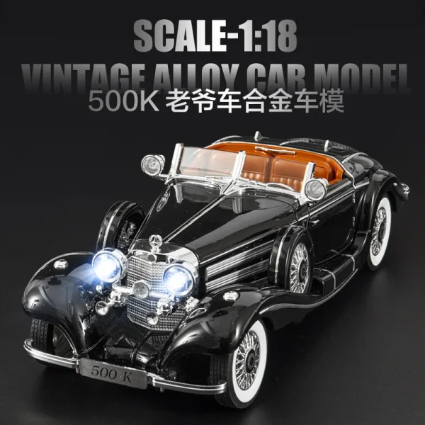1:18 Mercedes-Benz 500K 1936 Alloy Die Cast Toy Car Model Sound and Light Children's Toy Collectibles Birthday gift - Image 4