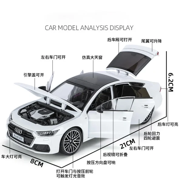 1:24 Audi A7 Alloy Toy Car Model Wheel Steering Sound and Light Children's Toy Collectibles Birthday Gift - Image 5