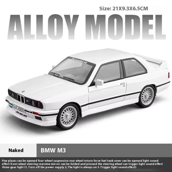 1:24 BMW M3 E30 1988 Supercar Alloy Car Model Sound and Light Pull Back Children's Toy Collectibles Birthday gift - Image 3