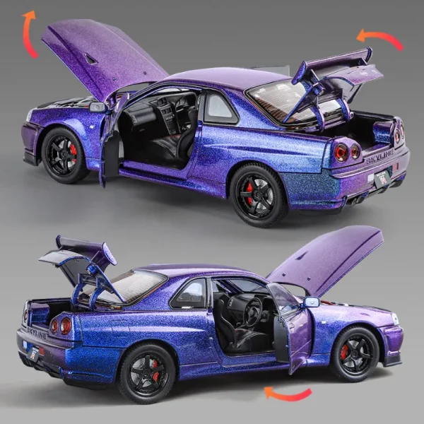 1:24 Nissan GTR R34 Skylin Fast & Furious Alloy Car Model Sound and Light Pull Back Children's Toy Collectibles Birthday gift - Image 5