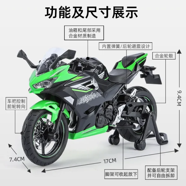1:12 Kawasaki Ninja 400 Alloy Die Cast Motorcycle Model Toy Vehicle Collection Sound and Light Off Road Autocycle Toys Car - Image 5