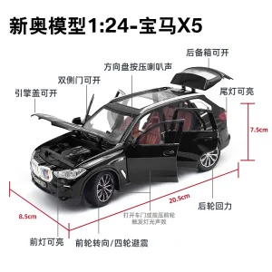 1:24 X5 SUV Alloy Car Diecasts & Toy Vehicles Car Model Sound and light Pull back Car Toys For Kids Gifts