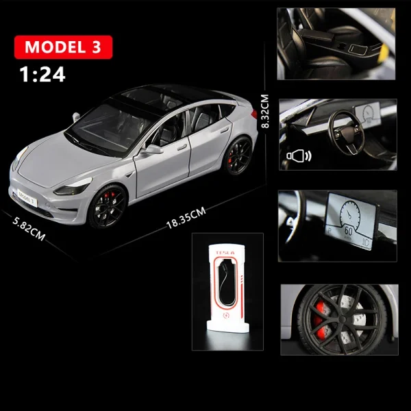 1:24 Model 3 Model Y Model S Model X Alloy Die Cast Car Model Sound and Light Children's Toy Collectibles Birthday gift - Image 4