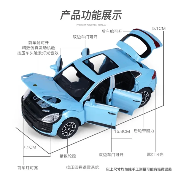 1:32 Macan SUV Alloy Die Cast Toy Car Model Sound and Light Pull Back Children's Toy Collectibles Birthday gift - Image 4