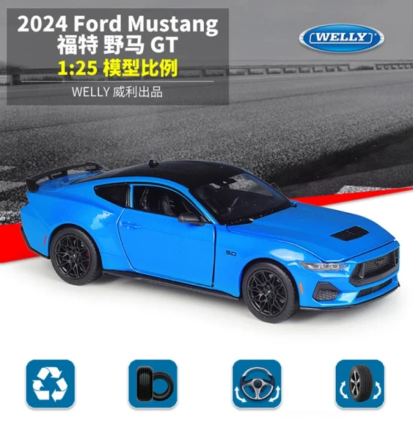 WELLY 1:24 Ford Mustang GT 2024 Alloy Car Diecasts & Toy Vehicles Car Model Miniature Scale Model Car Toy For Children - Image 7