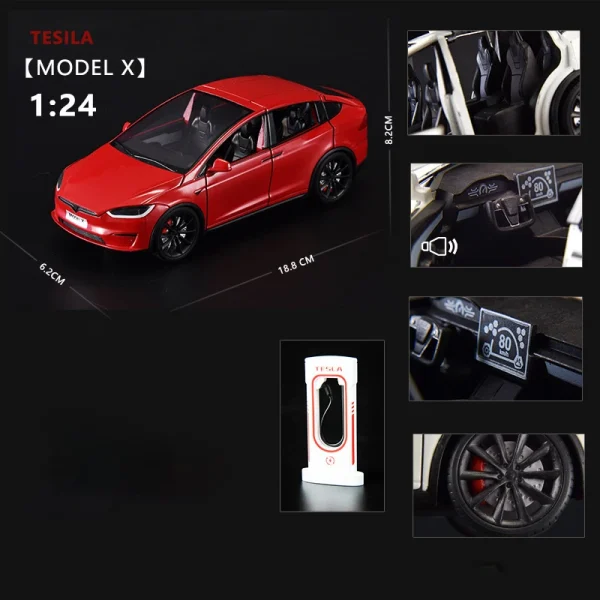 1:24 Model X Model Y Model 3 Alloy Die Cast Toy Car Model Sound and Light Children's Toy Collectibles Birthday gift - Image 4