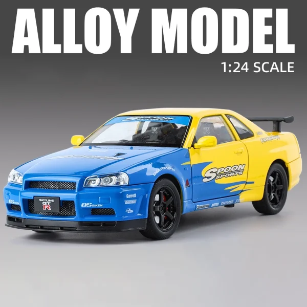 1:24 Nissan GTR R34 Skylin Fast & Furious Modified Car Alloy Car Model Sound and Light Children's Toy Collectibles Birthday gift - Image 3