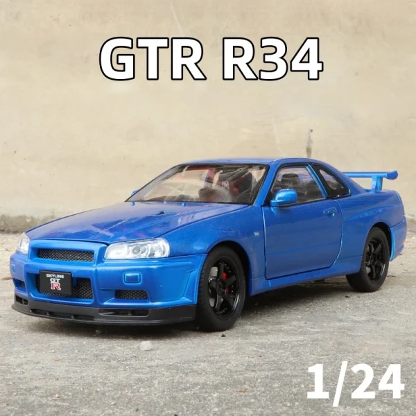 1:24 Nissan GTR R34 Skylin Fast & Furious Alloy Car Model Sound and Light Pull Back Children's Toy Collectibles Birthday gift - Image 3