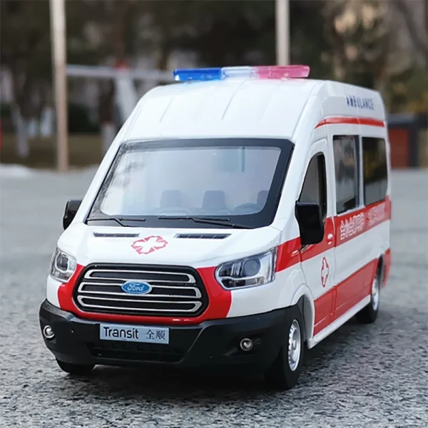 1:35 Ford Transit Ambulance Alloy Car Model Sound and Light Pull Back Children's Toy Collectibles Birthday gift - Image 2