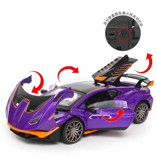 1:30 Lambos Huracan STO Alloy Die Cast Toy Car Model Sound and Light Pull Back Children's Toy Collectibles Birthday gift - Image 5