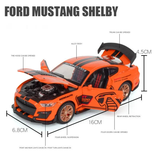 1:32 Ford Mustang Shelby GT500 Alloy Muscle Car Model Sound and Light Pull Back Children's Toy Collectibles Birthday gift - Image 4