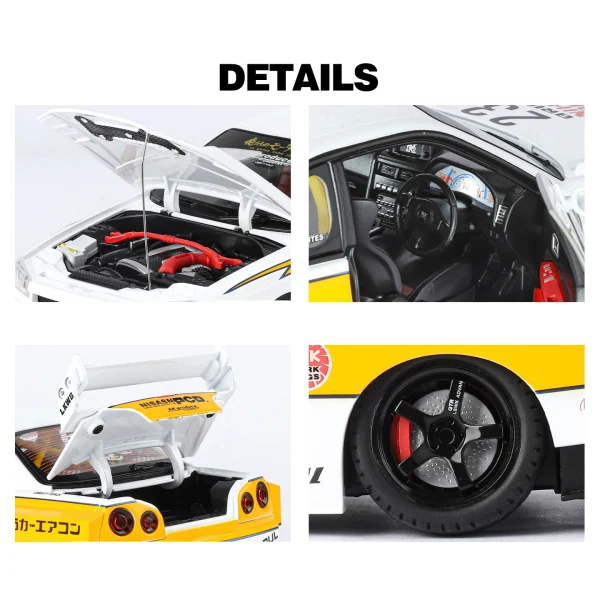 1:18 Nissan GTR R34 Skylin S15 LBWK Alloy Car Model Sound and Light Pull Back Children's Toy Collectibles Birthday gift - Image 4