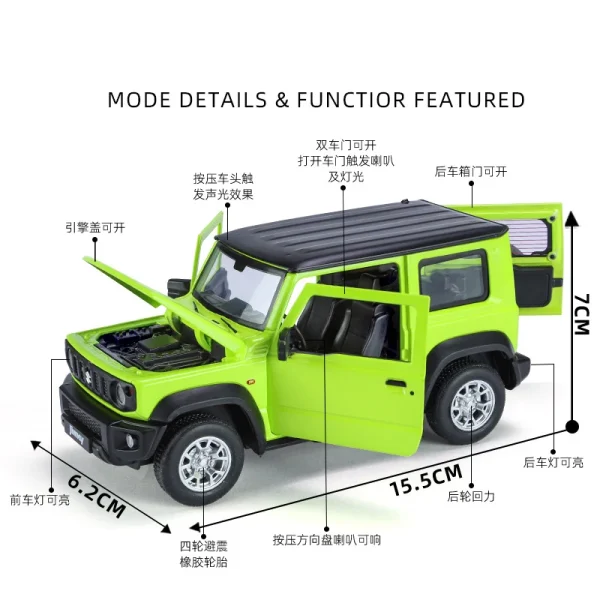 1:24 Suzuki Jimny Alloy Die Cast Toy Car Model Sound and Light Pull Back Children's Toy Collectibles Birthday gift - Image 3