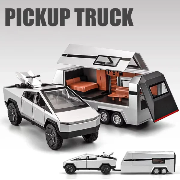 1:32 Cyber toy truck Model Y Trailer Car Alloy Diecasts & Toy Vehicles Metal Toy Car Model Sound and light Collection Kids Toy