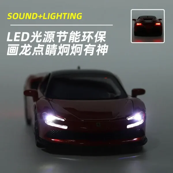 1:32 SF90 Spider Supercar Alloy Car Diecasts & Toy Vehicles Car Model Sound and light Pull back Car Toys For Kids Gifts - Image 4