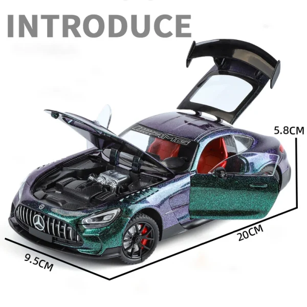 1:24 Benzs AMG GTR Alloy Die Cast Toy Car Model Sound and Light Pull Back Children's Toy Collectibles Birthday gift - Image 3