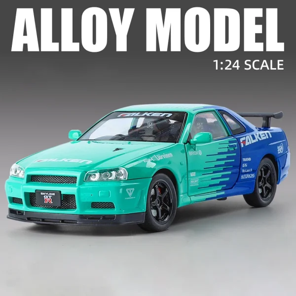 1:24 Nissan GTR R34 Skylin Fast & Furious Modified Car Alloy Car Model Sound and Light Children's Toy Collectibles Birthday gift - Image 5