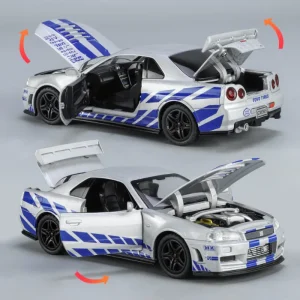 1:32 Nissan GTR R34 GT-R R35 Fast & Furious Alloy Car Model Sound and Light Pull Back Children’s Toy Collectibles Birthday gift