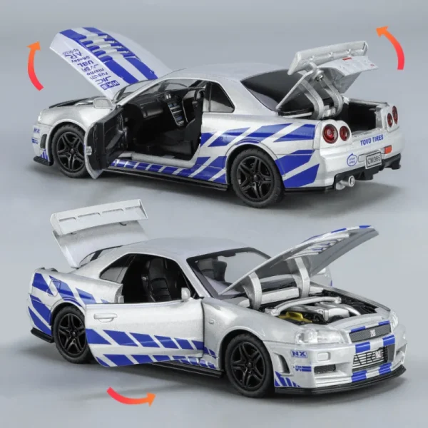 1:32 Nissan GTR R34 GT-R R35 Fast & Furious Alloy Car Model Sound and Light Pull Back Children's Toy Collectibles Birthday gift - Image 2