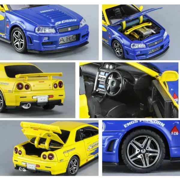 1:32 Nissan GTR R34 GT-R R35 Fast & Furious Alloy Car Model Sound and Light Pull Back Children's Toy Collectibles Birthday gift - Image 5
