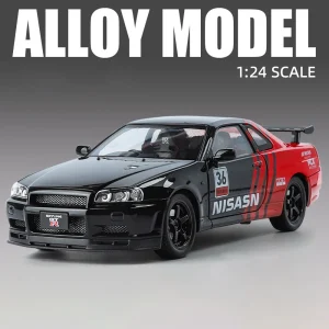 1:24 Nissan GTR R34 Skylin Fast & Furious Modified Car Alloy Car Model Sound and Light Children’s Toy Collectibles Birthday gift