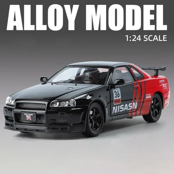 1:24 Nissan GTR R34 Skylin Fast & Furious Modified Car Alloy Car Model Sound and Light Children's Toy Collectibles Birthday gift - Image 2